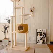 环保实木无甲醛 E0级猫爬架猫窝猫树一体太空舱藤编日式大型猫架