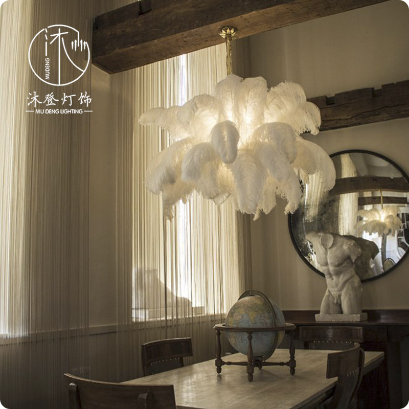 鸵鸟羽毛吊灯客厅餐厅卧室服装店酒店样板房别墅个性创意软装灯具,家装灯饰光源,客厅吊灯,淘宝优惠券,粉丝福利购,淘宝优惠卷