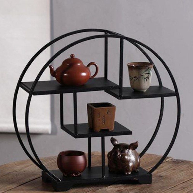 新款紫砂壶陈列架铁艺茶棚博古架茶具架桌面多宝阁收纳架茶壶展示