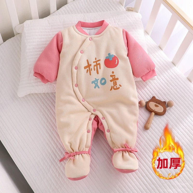 新生婴儿连袜连身衣秋冬款0一2月3冬装6超厚棉服2023新款包脚衣服