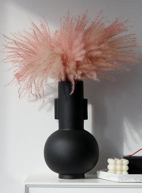 大陶瓷花瓶客厅摆件高级感新中式黑色复古银柳富贵竹插花小众假花