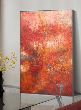 XD手绘客厅装饰画美式橙色沙发背景墙挂画肌理感大幅落地画玄关画