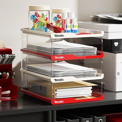 桌面多层收纳架办公室用品大全亚克力盒筐工位桌上文件资料置物架