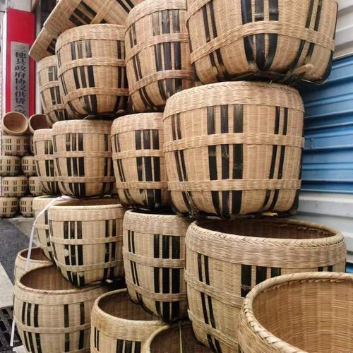 竹编箩筐全竹纯手工农用箩筐谷箩筐竹青编织加厚移动菜篮子竹筐