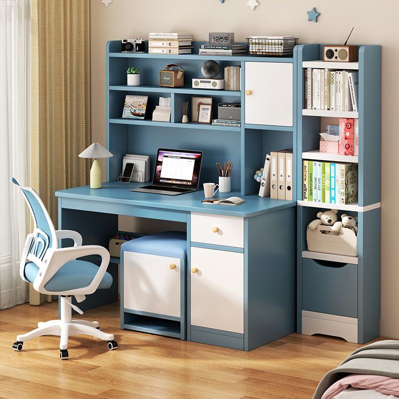 家用学习桌学生带抽书桌书架组合一体桌椅套装简约卧室小孩写字桌