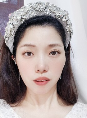 复古发饰镶钻灰色水晶发箍女高级头饰宫廷海绵发卡女加厚头箍宽边