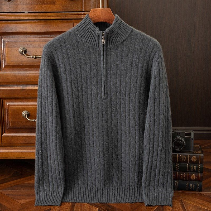 100%纯山羊绒男士羊绒衫半高领麻花套针织毛衣半拉链加厚宽松保暖,男装,羊绒套衫,淘宝优惠券,粉丝福利购,淘宝优惠卷