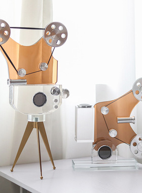 复古轻奢水晶电影放映机摆件咖啡厅模型桌面软装客厅卧室书架酒柜