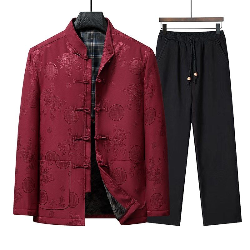 冬季唐装男加绒加厚爸爸棉衣外套套装中国风老人爷爷生日汉服棉袄,男装,唐装,淘宝优惠券,粉丝福利购,淘宝优惠卷