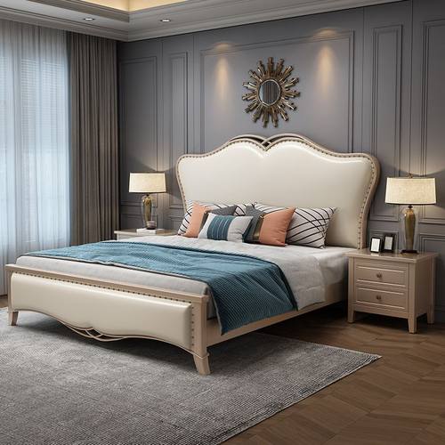 美式轻奢实木床1.8o米主卧双人储物婚床1.5m现代简约公主软包皮床