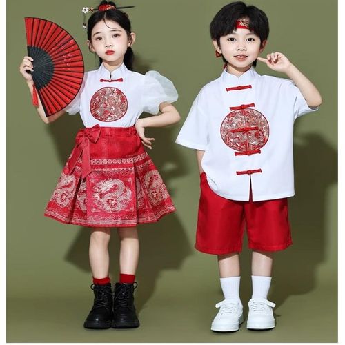 女童马面裙套装2025新款中国风儿童汉服新中式唐装夏季短袖上衣男