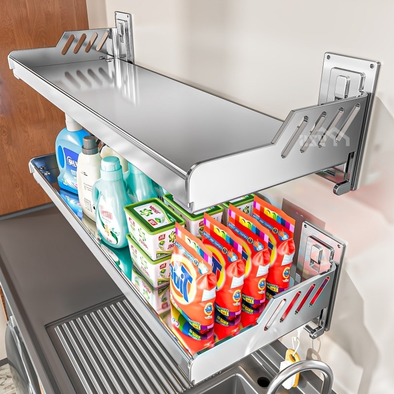 不锈钢阳台洗衣机上方置物架挂墙架子洗衣液脸盆免打孔壁挂收纳架