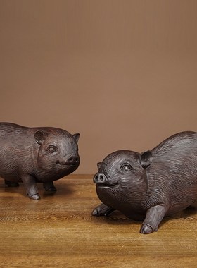 黑檀木雕生肖猪摆件实木质对猪福猪家居客厅装饰摆设红木工艺礼品