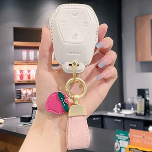 高档牛皮K白色汽车钥匙套真皮保护壳 适用于2024新款 高合HIphi