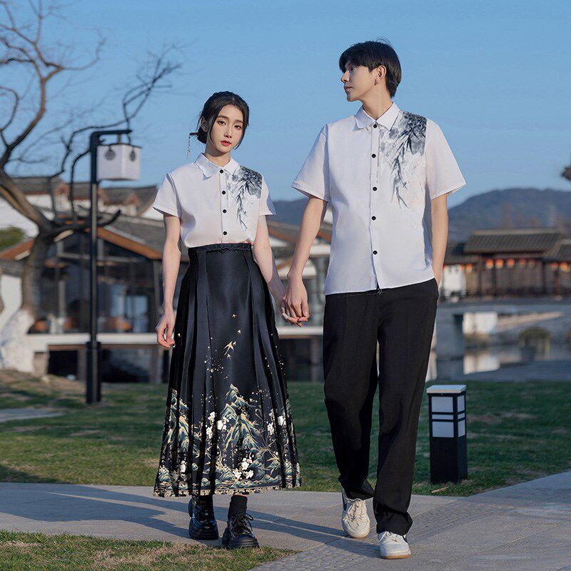 新中式情侣装国风马面裙套装夏季改良明制汉服初中生舞台演出服潮