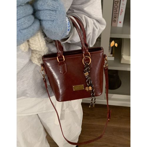 韩国小众手提红色包包女2024新款潮时尚菜篮包百搭斜挎水桶包婚包