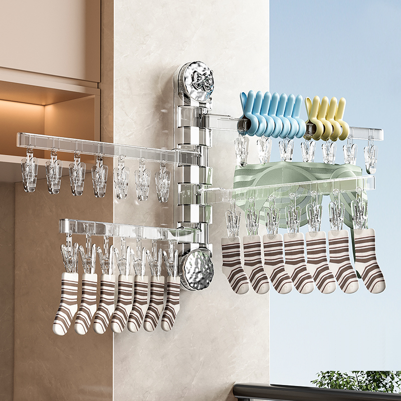 吸盘袜子晾晒架多夹子晾衣架凉内衣内裤家用阳台可折叠晒袜子神器