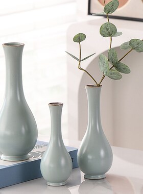 中式陶瓷花瓶小号白色汝窑干花插花观音瓶玉净瓶家居客厅桌面摆件