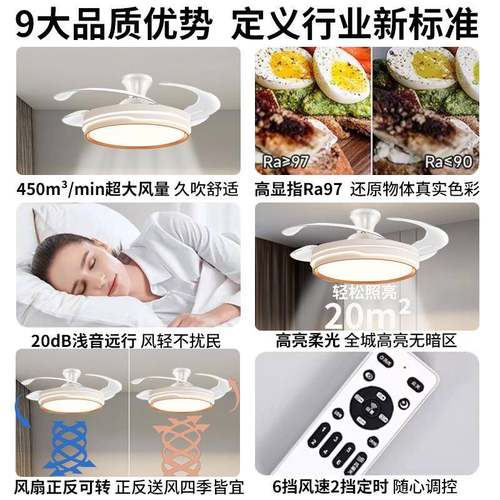 语音智能扇灯油吊风扇灯le947装d隐形商用包安卧室奶吸顶餐厅儿童