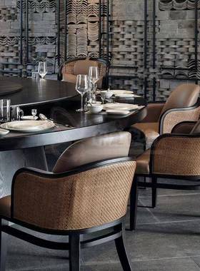 9FMIC新中式木酒店大圆自动旋转椅实木电动餐桌组合白蜡酒店桌定