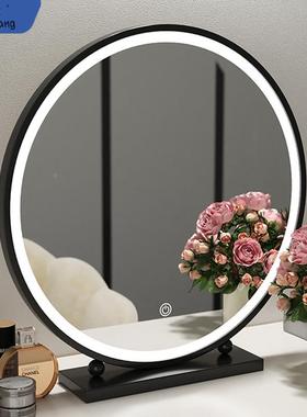 轻奢化镜圆形妆智能梳妆镜卧室台式妆桌面简约铁镜艺梳UUT台大子
