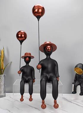 球现代简DS8809X创意气吹泡泡男孩客坐姿雕塑摆件样板约房售楼别