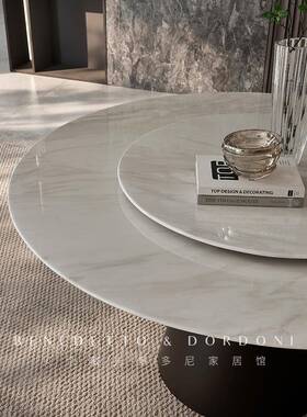 A9天然大理石桌轻奢餐桌别墅圆家L用意式极简饭桌5带转盘20MGP2新