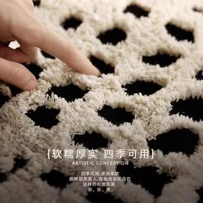 法式立休体浮雕绣家吊穗坐墩黑白色客BYI厅卧室蒲团轻奢闲用懒人