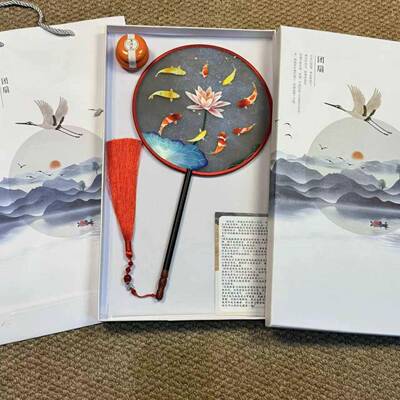 州TS093纯手工双苏面绣花复团扇古风汉服舞蹈扇国长柄扇古子工风