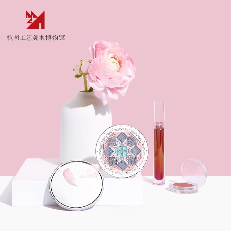 【梳杭州工艺美术博物馆】梦KKZ古织妆化镜子带皮套圆形随身妆镜