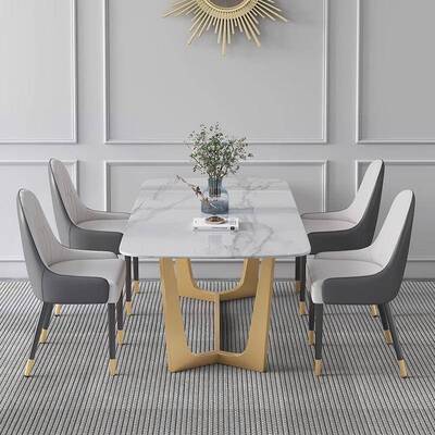 红岩板餐桌椅组合轻奢现小代简高约长方网00688形客厅家用户型端