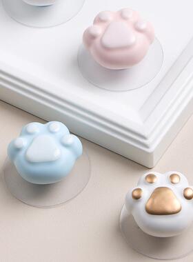 翡家居免打孔可爱猫爪拉手衣房柜门柜OZN子抽星屉风自粘儿童把手