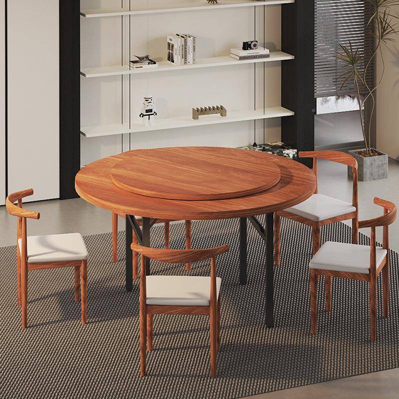 餐桌大桌12人叠家1用中间转盘可收纳折酒店米8桃花芯大圆桌面2米