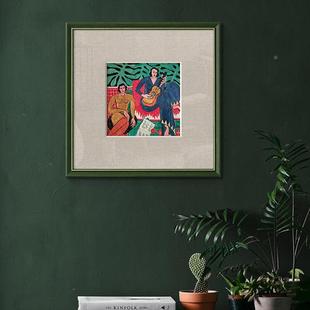 米顿艾弗里实木绿边画欧式装众卧室尔餐厅油画挂画饰A108画单小幅