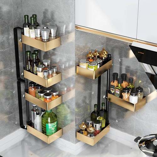 厨房置物架调架壁挂转调味料盐酱醋收纳架免打孔旋料转JBL277角置