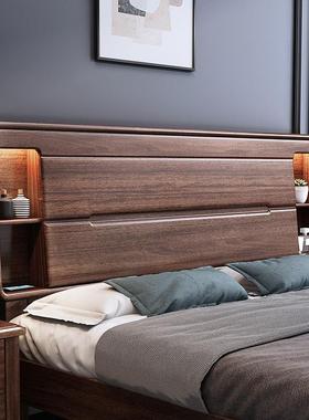 胡桃实木床1.8米主卧木人大2*2.2米现代简约双小户UUP床型高箱储