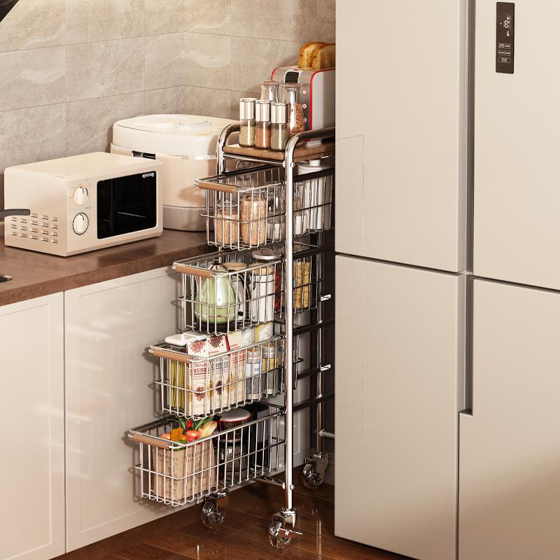 厨侧房物架落卫地窄柜缝隙家用生间厕所冰置箱夹缝小推车收纳ZGXT