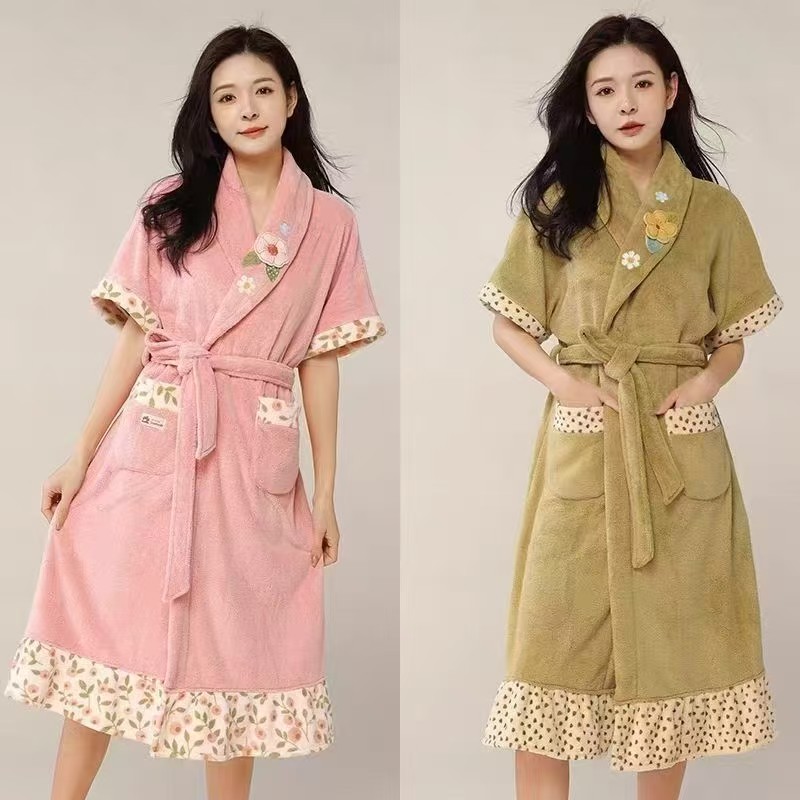 2026新款超柔软纯棉浴袍女夏季系带中长款吸水速干居家服可外穿