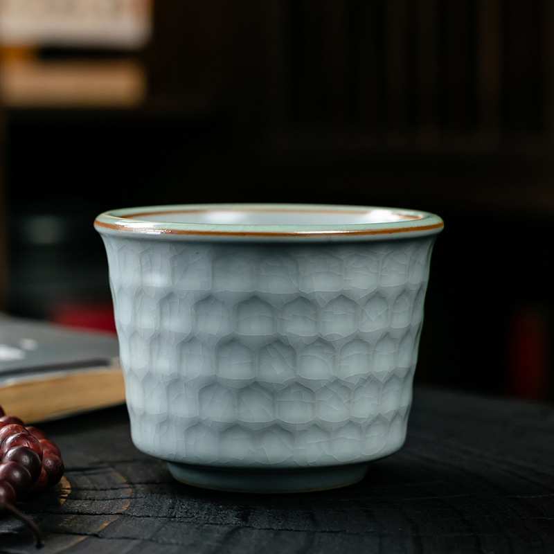 汝窑哥窑功夫小茶杯陶瓷花瓣品茗杯茶盏品茗杯开片可养汝瓷主人杯