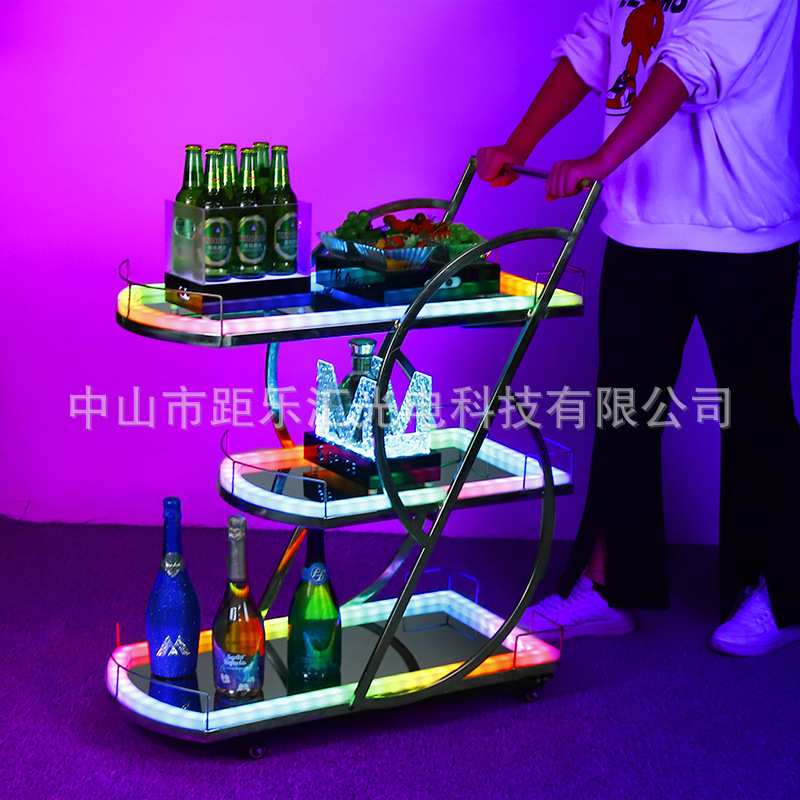 酒吧发光手推车创意餐厅餐车酒店移动茶水车商用手推车KTV酒水车