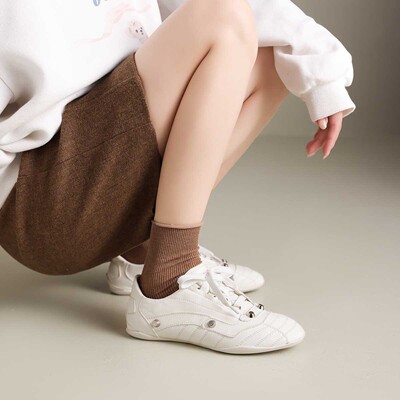 复古真皮德训鞋女春季百搭系带休闲运动鞋平底阿甘鞋小白鞋2103