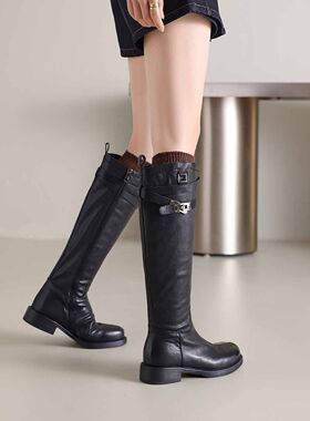 水洗马皮长靴高靴里外全正品女鞋高端轻奢低跟骑士靴冬季显瘦991