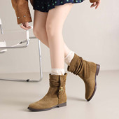 牛皮短靴加绒保暖冬季 女靴子低跟休闲靴百搭日常超软通勤鞋 1975