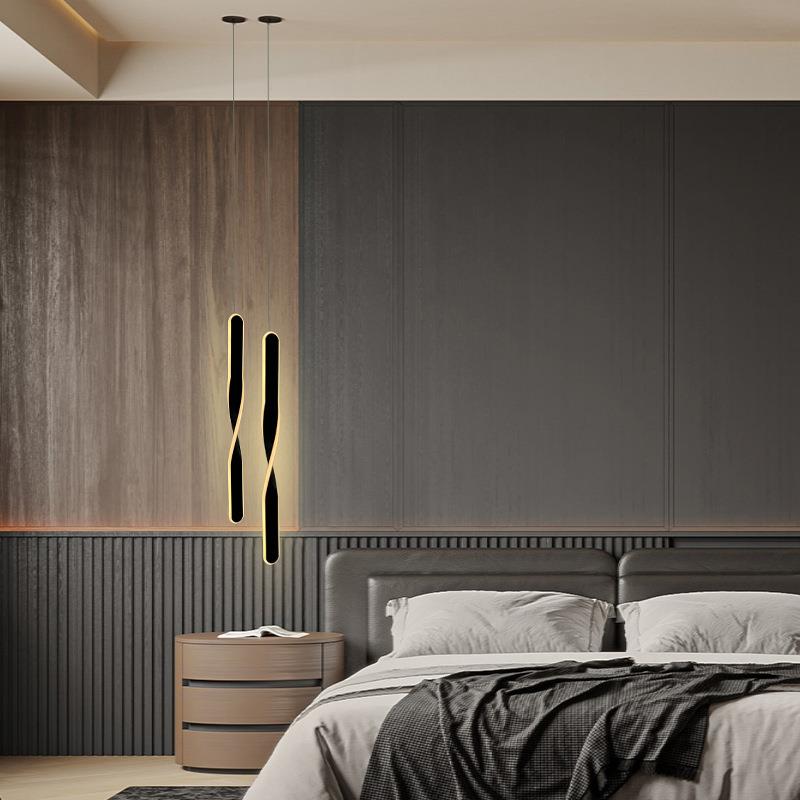 床头极简长条吊线灯北欧卧室吧台创意网红灯单头线性艺术设计吊灯