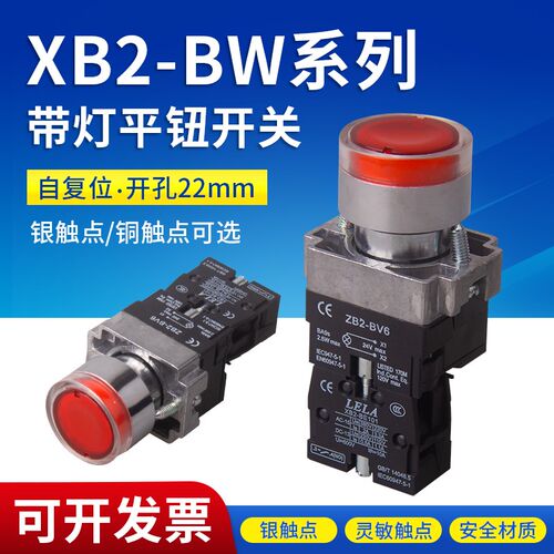 带灯平头按钮开关 XB2-BW31M1C AC220V ZB2-BE101C 一常开 一常闭