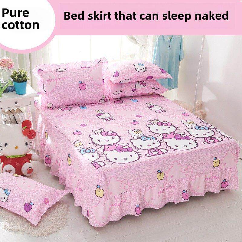 卡通儿童棉质床裙床单单件1.2M1.5M1.8M床100%纯棉可爱床裙式床床