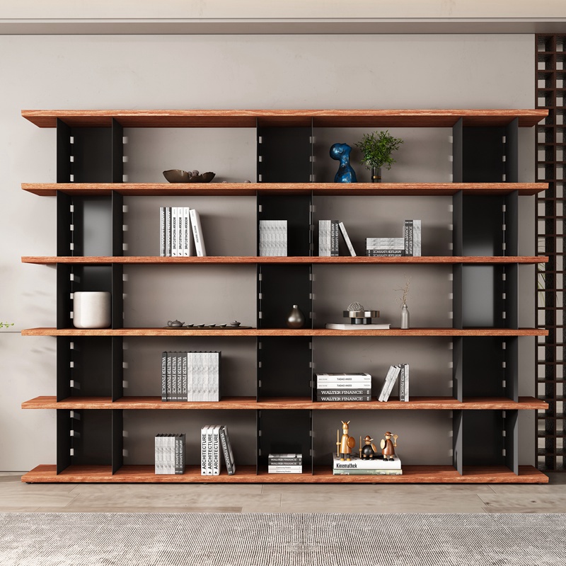 满墙书架置物g架落地铁艺实木书柜书房阅读办公室客厅原木隔断展