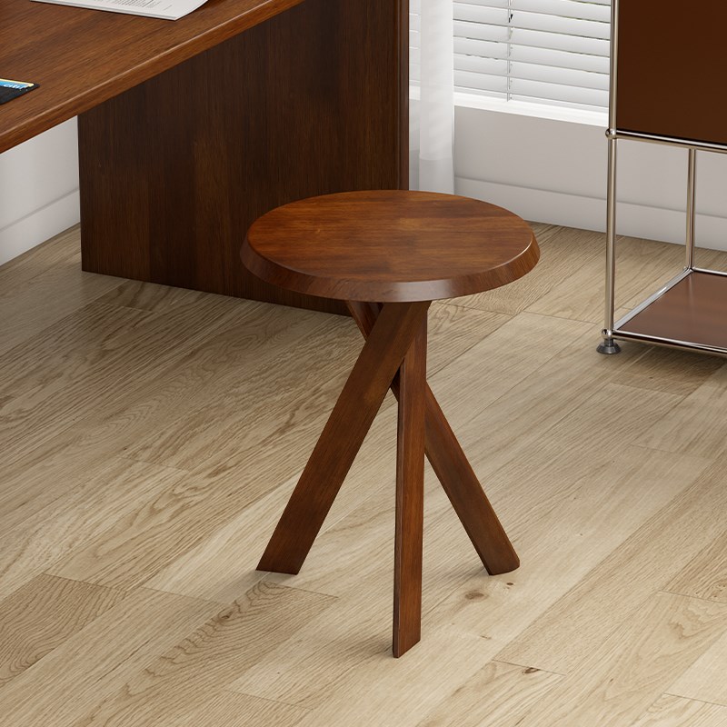 黑色实木小茶边几沙发圆桌子床头柜E中复古风法式矮置物架客厅阳