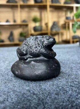 中式复古风金蟾献瑞装饰盖置茶宠摆件茶室禅房客厅庭院桌面展陈摆