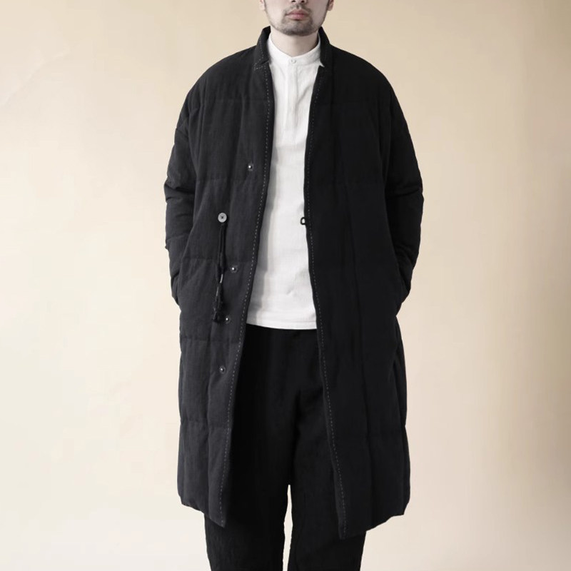 Taridean/塔尼德安秋冬新款棉麻羽绒服男休闲中长款简约保暖外套